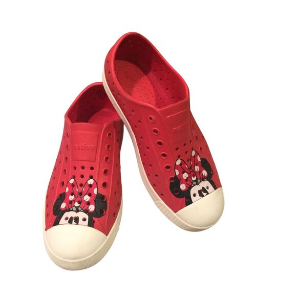 Native X Disney  Minnie Mouse Size J2 Red Minnie Face Slip On Shoes - Picture 1 of 9